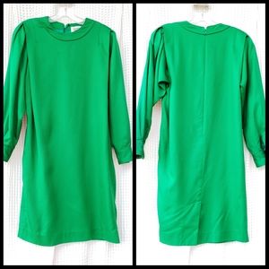 Vintage 80's dress kelly green 100% silk Sz 10